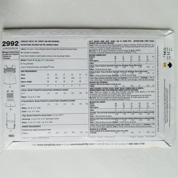 Simplicity 2992 Sewing Pattern DAISY KINGDOM Dress Top Shorts Bag Girls 1/2-4 UC - Picture 2 of 2